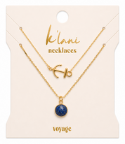 "Voyage" Gold Anchor & Blue Faceted Stone Necklace Set