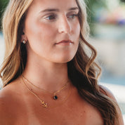 "Voyage" Gold Anchor & Blue Faceted Stone Necklace Set