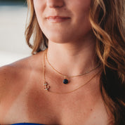"Voyage" Gold Anchor & Blue Faceted Stone Necklace Set