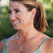 "Eclipse" Silver Moon Charm & Iridescent Bead Necklace Set