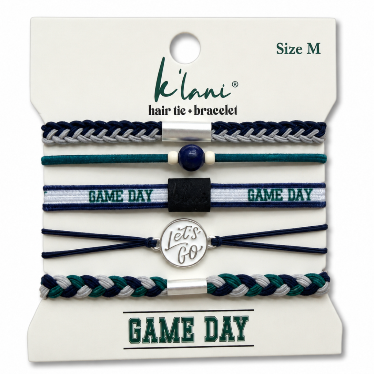 "Game Day" Blue, Grey, & Green Hair Tie Bracelets