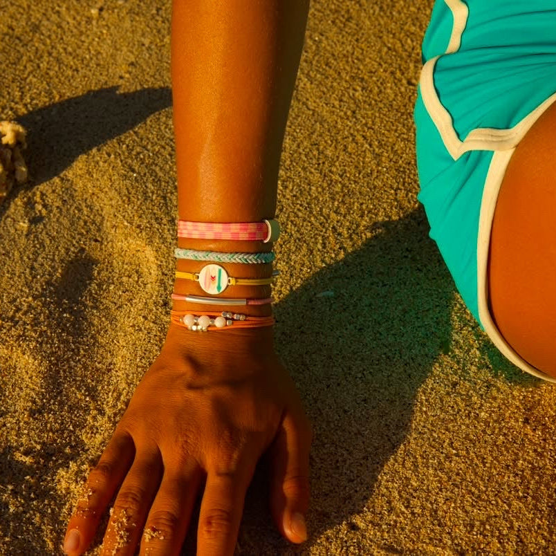 "Surf" Surfboard with Silver Accents Hair Tie Bracelets