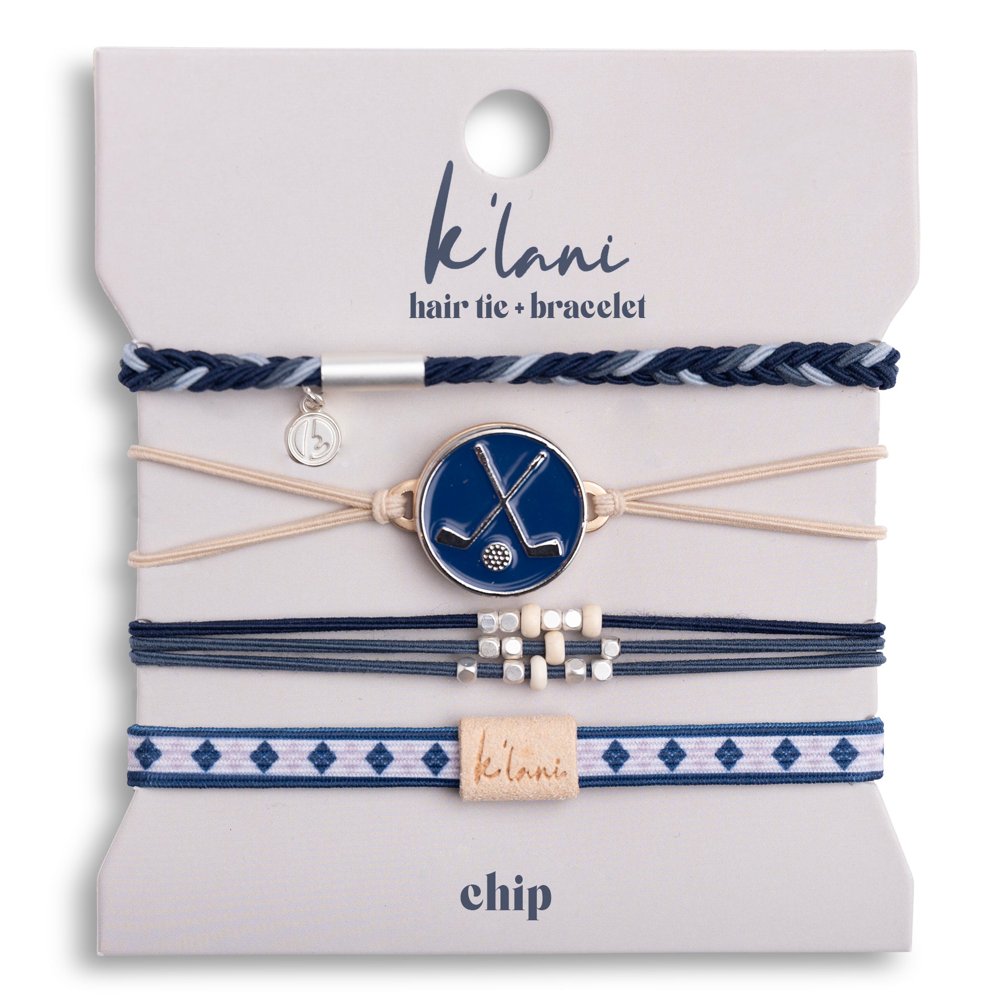 "Chip" Blue & Cream Hair Tie Bracelets with Removable Ball Marker