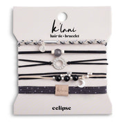 "Eclipse" Black, White & Grey with Silver Metallic & Moon Accent Hair Tie Bracelets