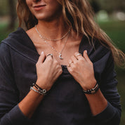 "Eclipse" Silver Moon Charm & Iridescent Bead Necklace Set