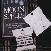"Eclipse" Black, White & Grey with Silver Metallic & Moon Accent Hair Tie Bracelets