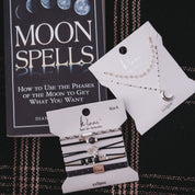 "Eclipse" Silver Moon Charm & Iridescent Bead Necklace Set