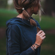 "Eclipse" Black, White & Grey with Silver Metallic & Moon Accent Hair Tie Bracelets