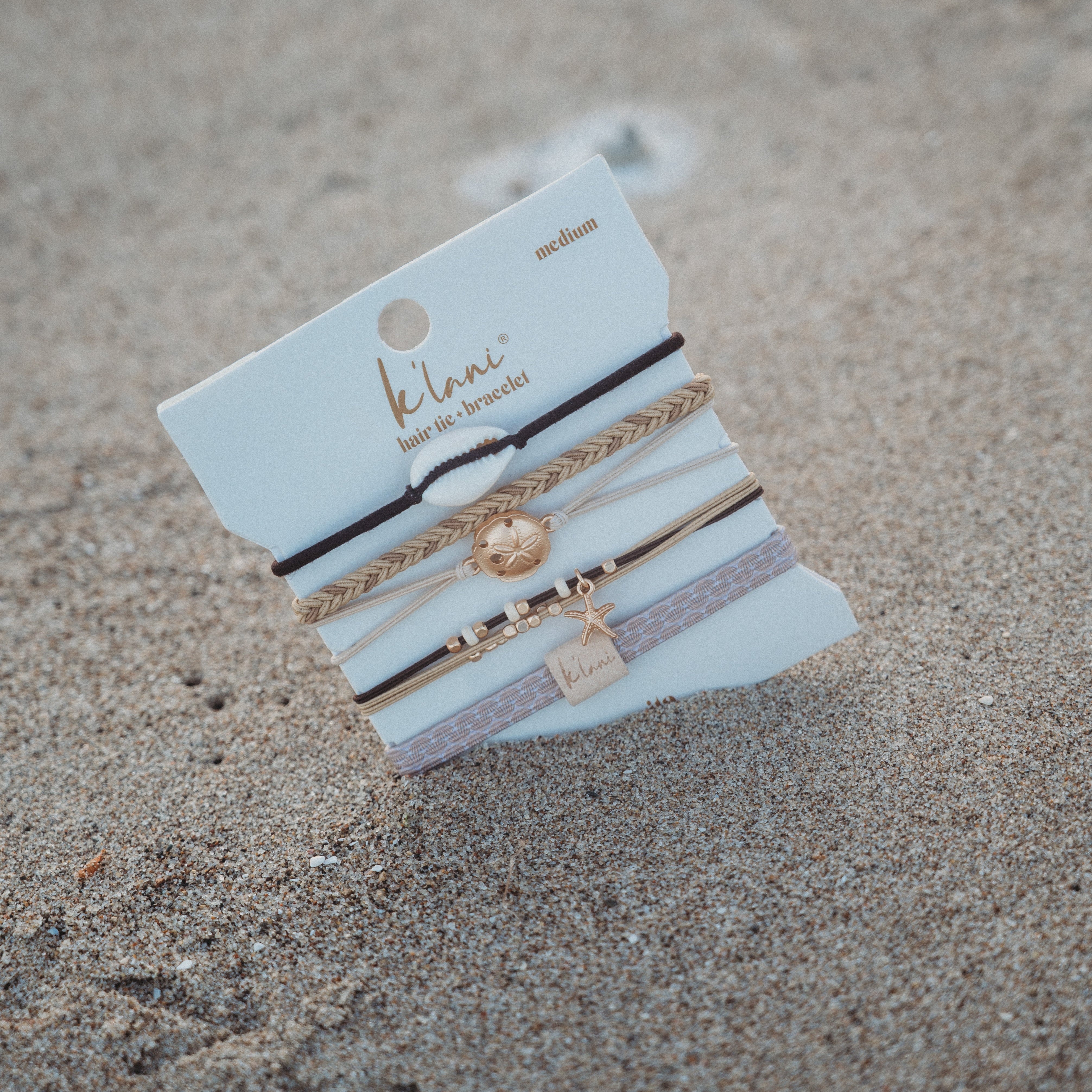 "Radiant" Seashell Theme in Cream & Black Hair Tie Bracelets