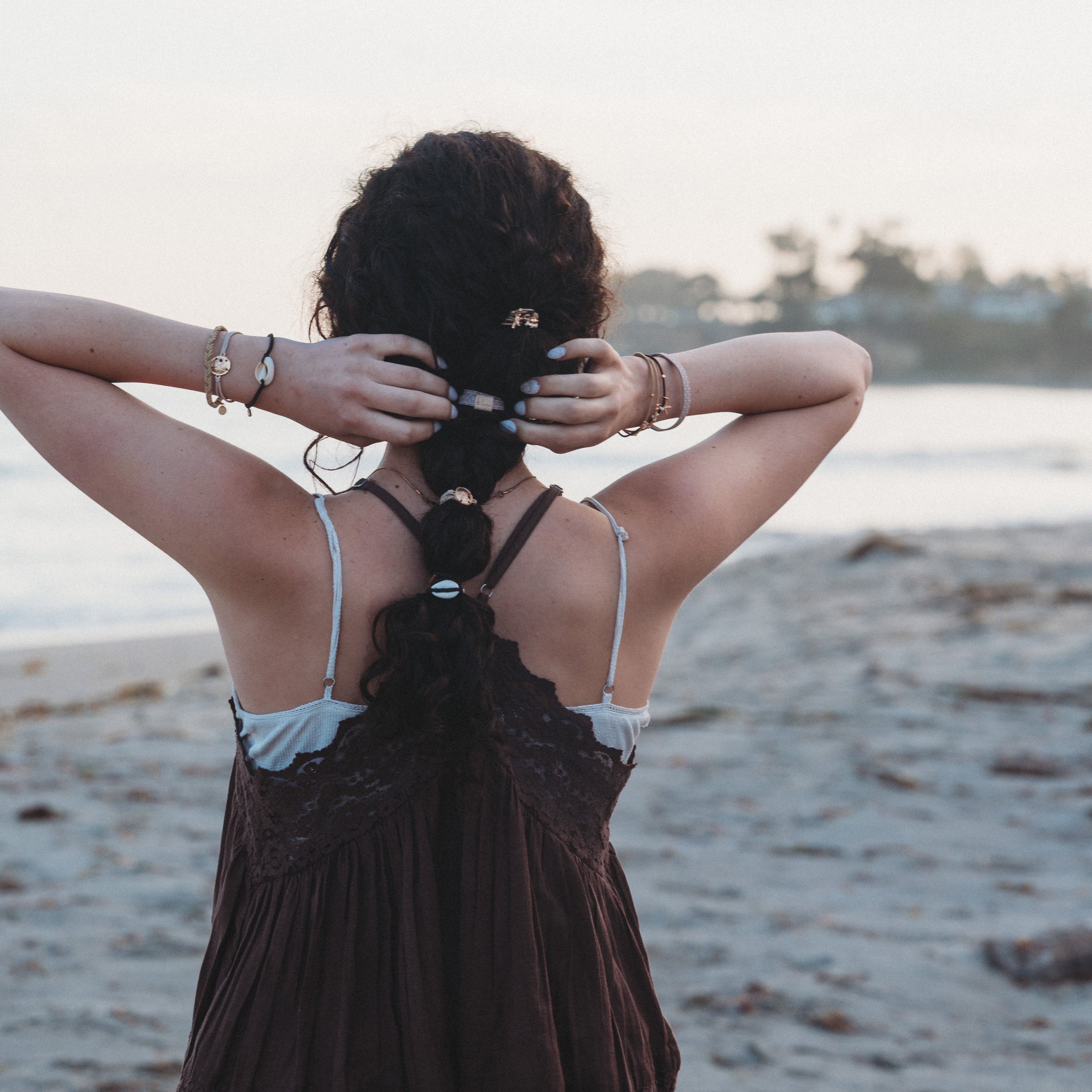 "Radiant" Seashell Theme in Cream & Black Hair Tie Bracelets