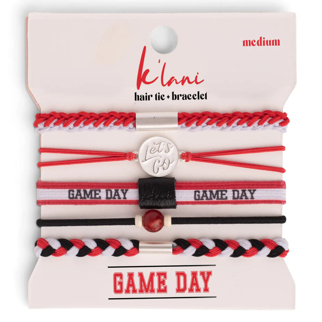 Tie24ヘアスタイリングトレーニングセット Game Day Red & White Hair Tie Bracelet – K'lani