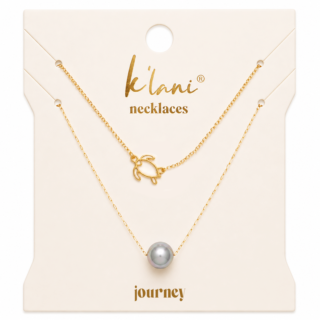 "Journey" Black Pearl and Gold Turtle Charm Necklace Set