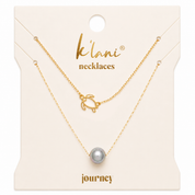 "Journey" Black Pearl and Gold Turtle Charm Necklace Set