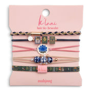 "Mahjong" Themed in Pink, Green & Blue with Lotus & Tile Accent Hair Tie Bracelets